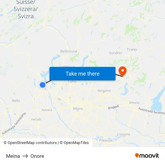 Meina to Onore map