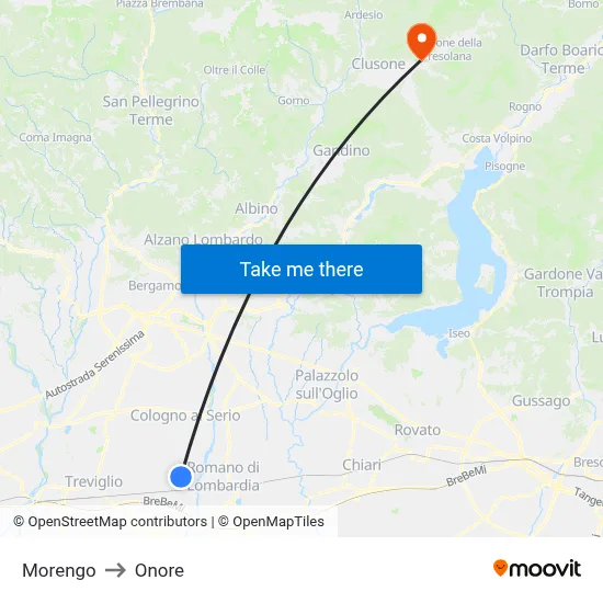 Morengo to Onore map