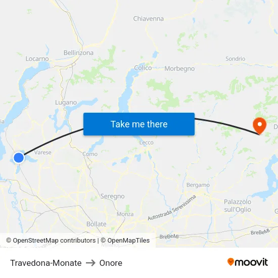 Travedona-Monate to Onore map