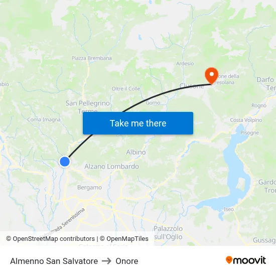 Almenno San Salvatore to Onore map