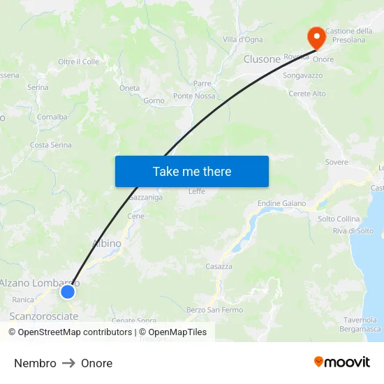 Nembro to Onore map