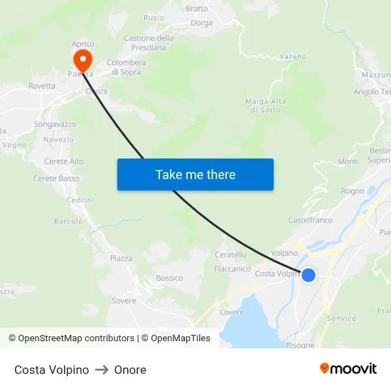 Costa Volpino to Onore map