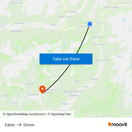 Edolo to Onore map