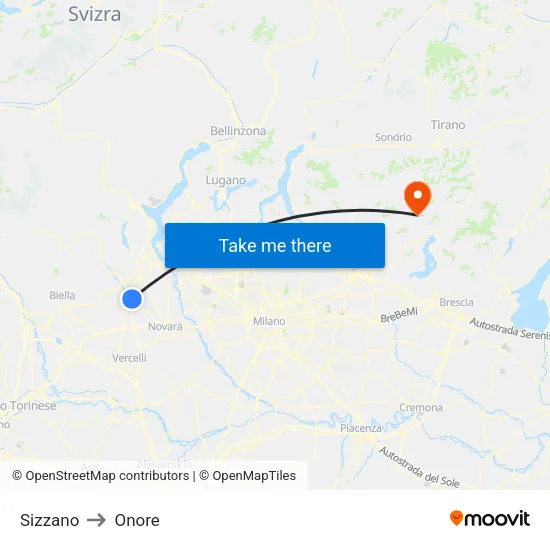 Sizzano to Onore map