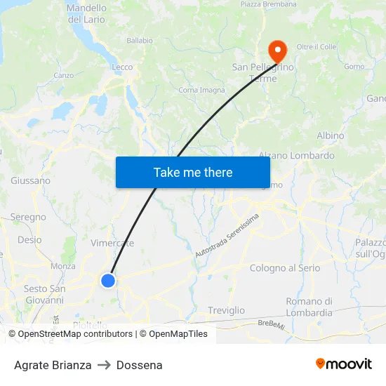 Agrate Brianza to Dossena map