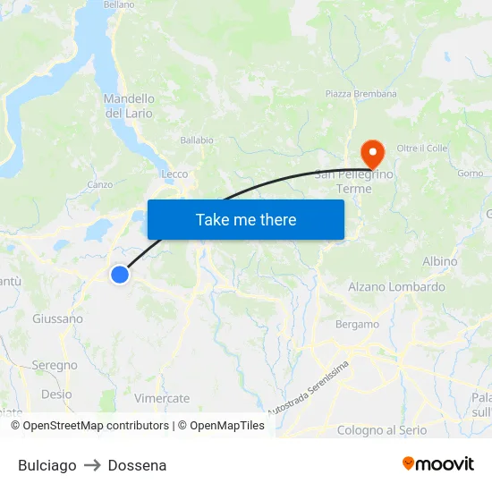 Bulciago to Dossena map
