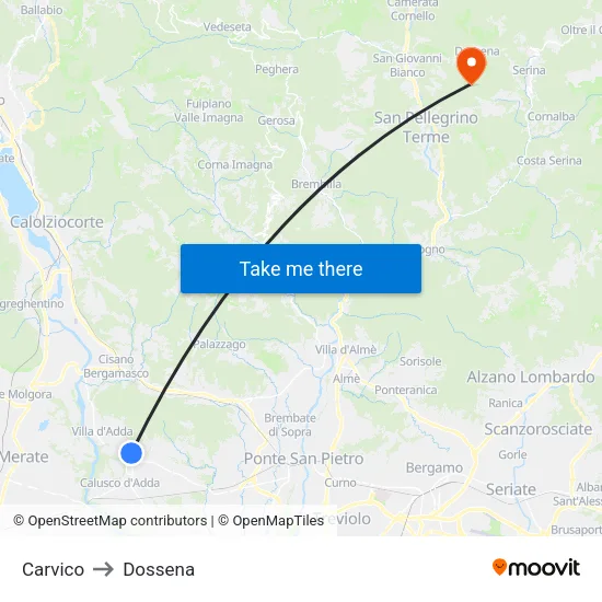 Carvico to Dossena map