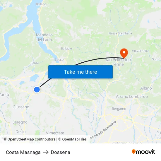 Costa Masnaga to Dossena map