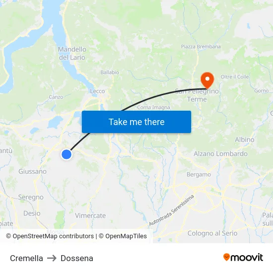 Cremella to Dossena map