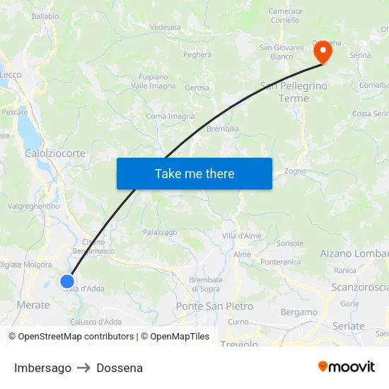 Imbersago to Dossena map
