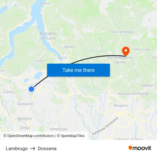Lambrugo to Dossena map