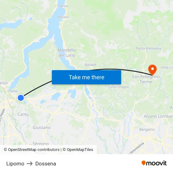 Lipomo to Dossena map