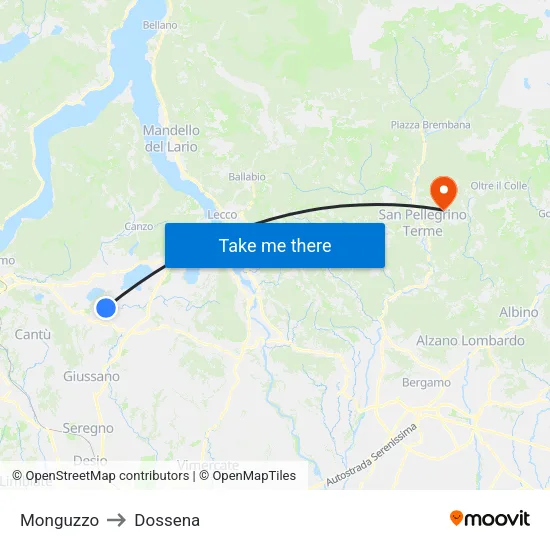 Monguzzo to Dossena map