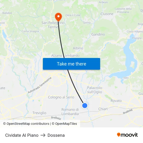 Cividate al Piano to Dossena map
