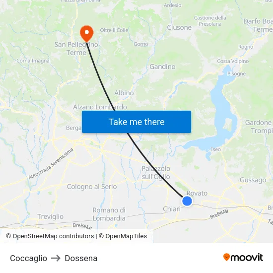 Coccaglio to Dossena map