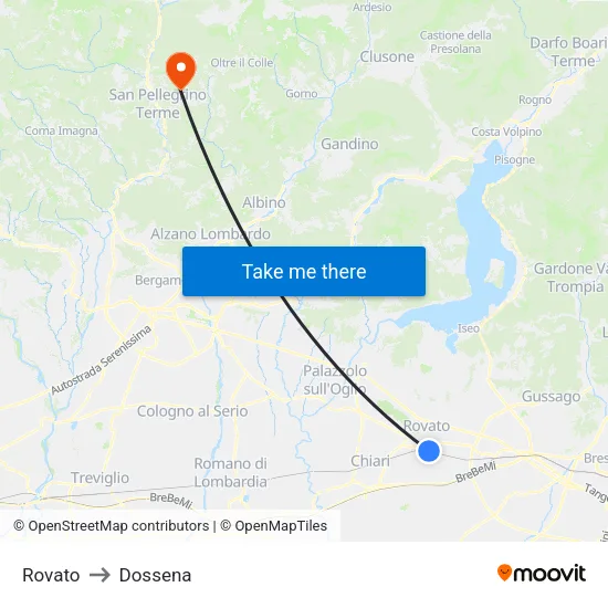 Rovato to Dossena map