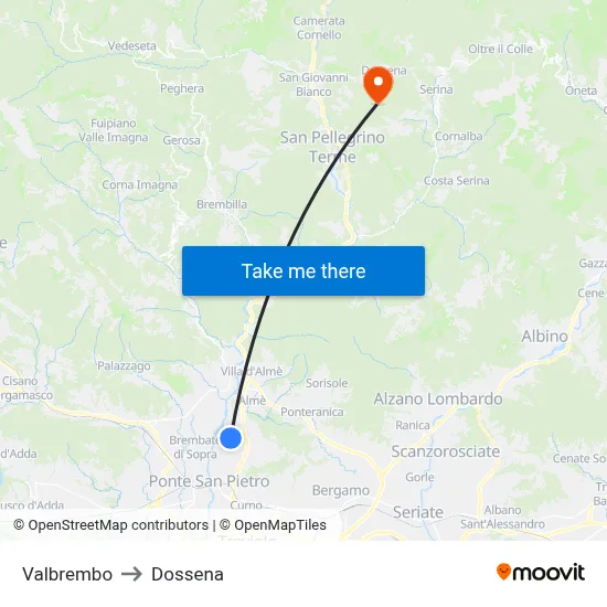 Valbrembo to Dossena map