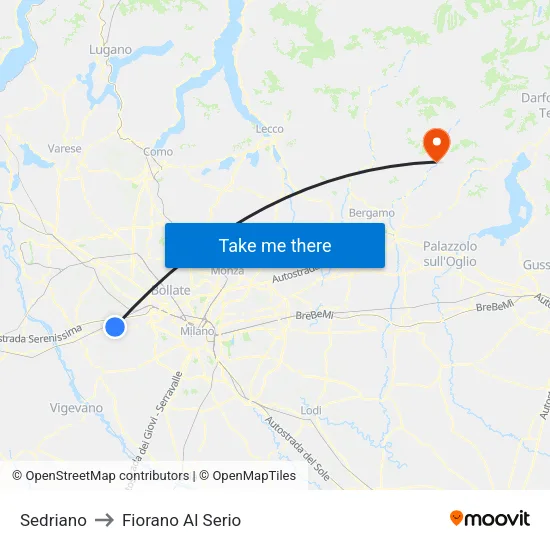 Sedriano to Fiorano Al Serio map
