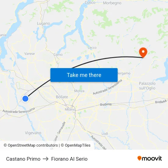 Castano Primo to Fiorano Al Serio map