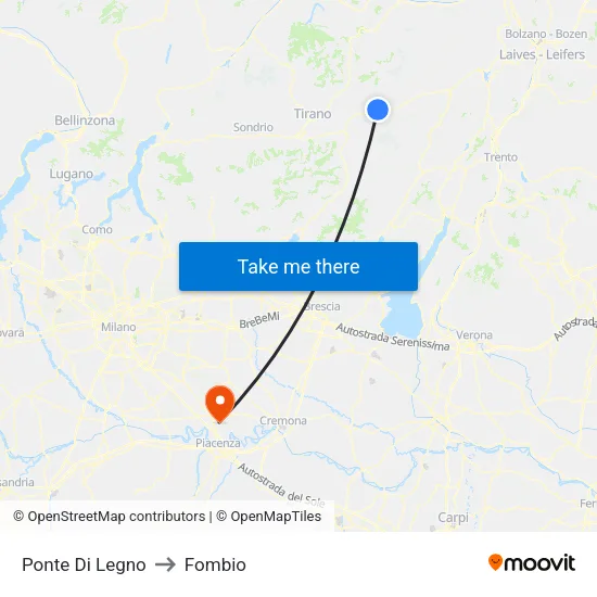 Ponte Di Legno to Fombio map