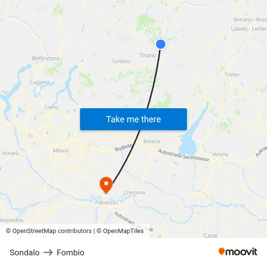 Sondalo to Fombio map