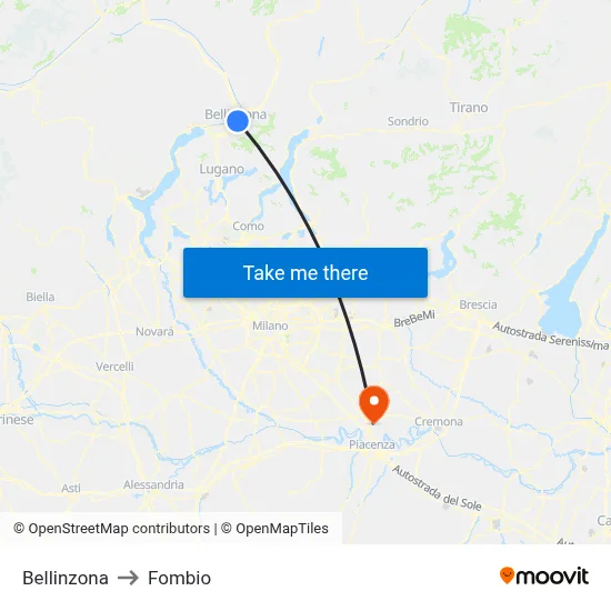 Bellinzona to Fombio map