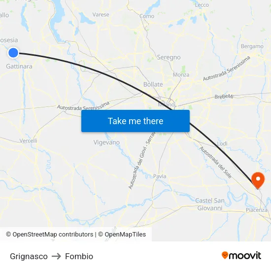 Grignasco to Fombio map