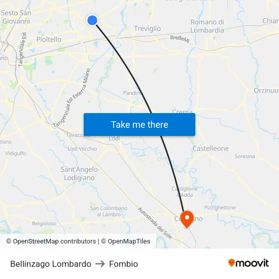 Bellinzago Lombardo to Fombio map