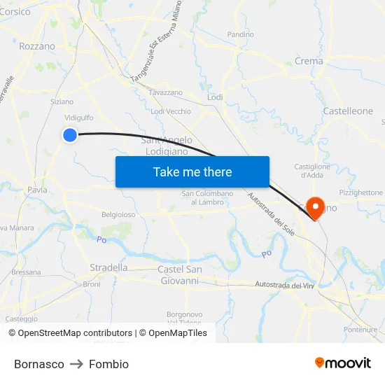 Bornasco to Fombio map