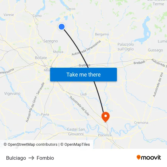 Bulciago to Fombio map