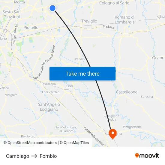 Cambiago to Fombio map