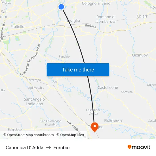 Canonica D' Adda to Fombio map