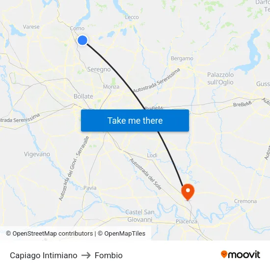 Capiago Intimiano to Fombio map