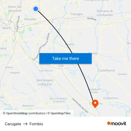 Carugate to Fombio map
