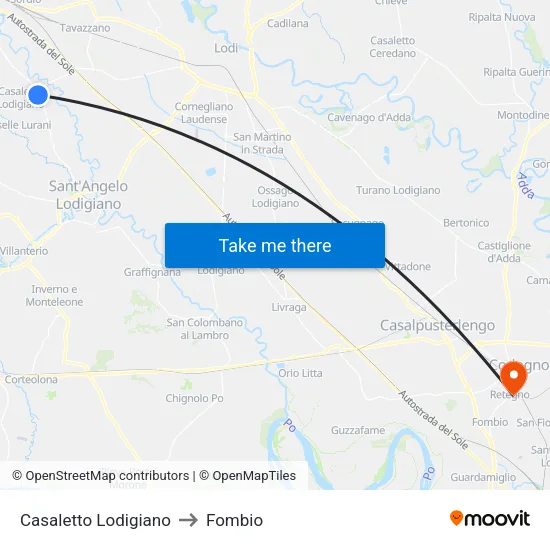 Casaletto Lodigiano to Fombio map