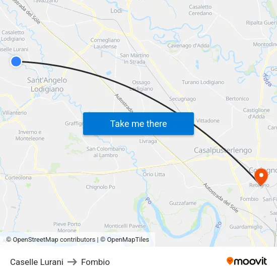 Caselle Lurani to Fombio map