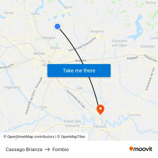 Cassago Brianza to Fombio map
