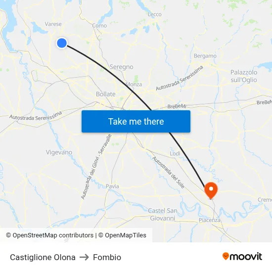Castiglione Olona to Fombio map