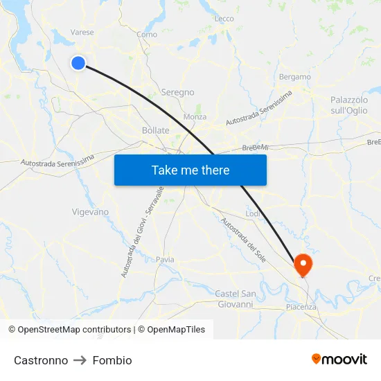 Castronno to Fombio map