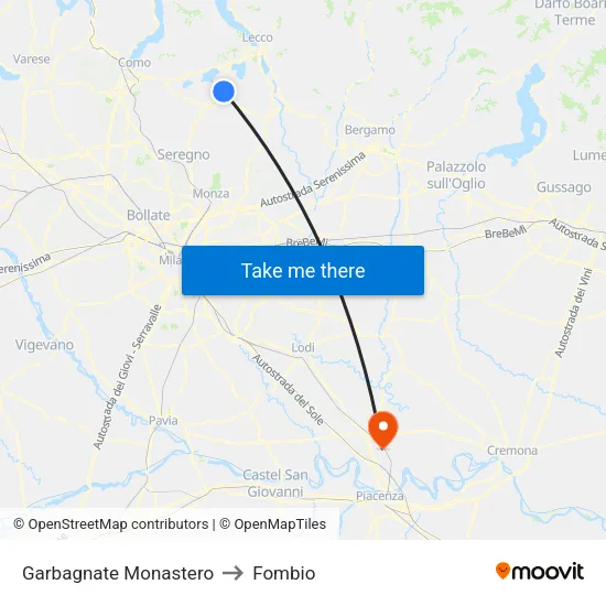 Garbagnate Monastero to Fombio map