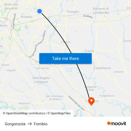 Gorgonzola to Fombio map