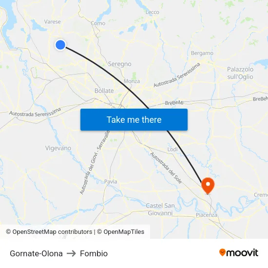 Gornate-Olona to Fombio map