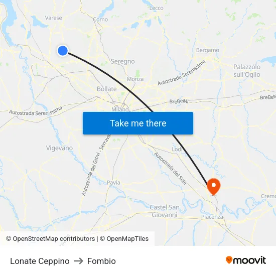 Lonate Ceppino to Fombio map