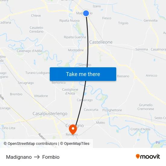 Madignano to Fombio map