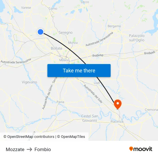 Mozzate to Fombio map