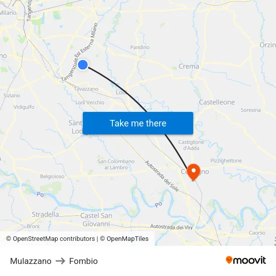 Mulazzano to Fombio map