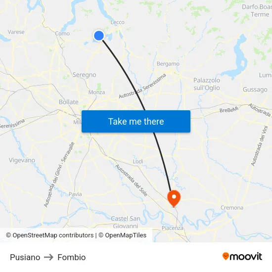 Pusiano to Fombio map