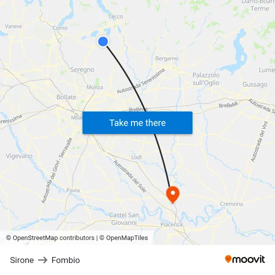 Sirone to Fombio map