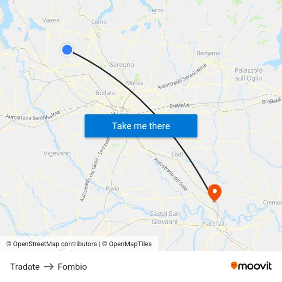 Tradate to Fombio map