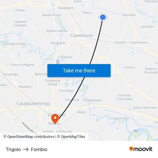 Trigolo to Fombio map